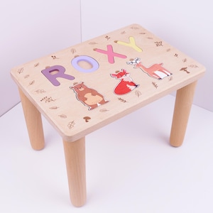 Personalized Puzzle Step Stools for Children, Name Puzzle Stools with Kids Names, Natural Wood Stools for Toddlers, Furninure for Playroom