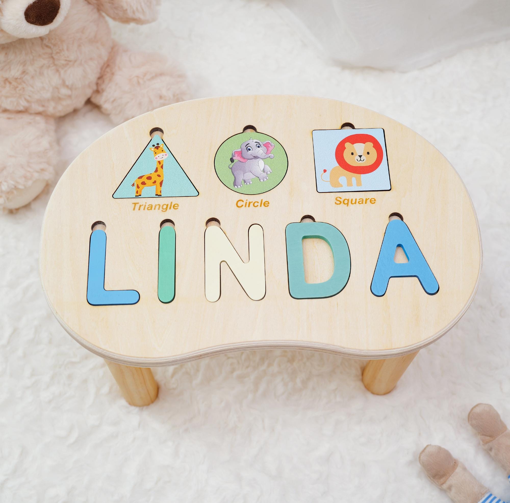 Personalized Wooden Name Puzzle Stool for Toddlers – Custom Gift for ...