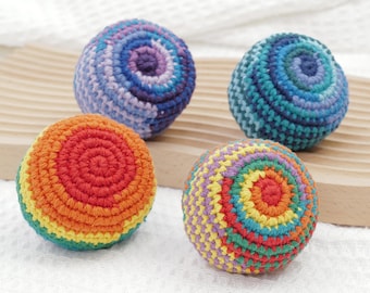 Hacky Sack Footbag Set of 3, Hand Crochet Juggling Balls, Retro 90s Foot Bag Toy, Summer Camp Party Favor, Gift for Kids & Adults