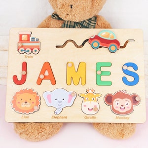 Wooden Name Puzzle, Custom Busy Board Puzzle, Personalized Baby Boy Gift, Thanksgiving Gift, 3 Years Old Kids Montessori Toy, 3rd Birthday image 1