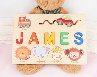 Wooden Name Puzzle, Custom Busy Board Puzzle, Personalized Baby Boy Gift, Thanksgiving Gift, 3 Years Old Kids Montessori Toy, 3rd Birthday