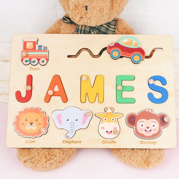 Wooden Name Puzzle, Custom Busy Board Puzzle, Personalized Baby Boy Gift, Thanksgiving Gift, 3 Years Old Kids Montessori Toy, 3rd Birthday