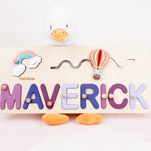 Wooden Name Puzzle, Custom Busy Board Puzzle, Personalized Baby Boy Gift, Thanksgiving Gift, 3 Years Old Kids Montessori Toy, 3rd Birthday Top Elements+Name