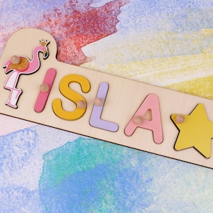 Flamingo & Star Name Puzzle with Pegs, Montessori Toys 2 Year Old, Baby Shower Gift, 1st Birthday Boy Baby Girl Christmas Present