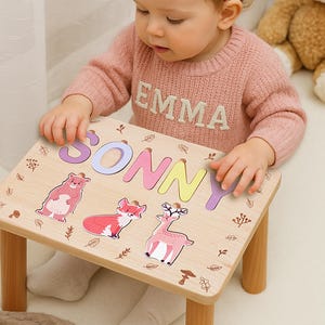 Toddler Step Stool with Personalized Name Hand Made Custom Name Stool Puzzle Stool Custom Baby Girl Birthday Gift Baptism Gift Nursery Decor