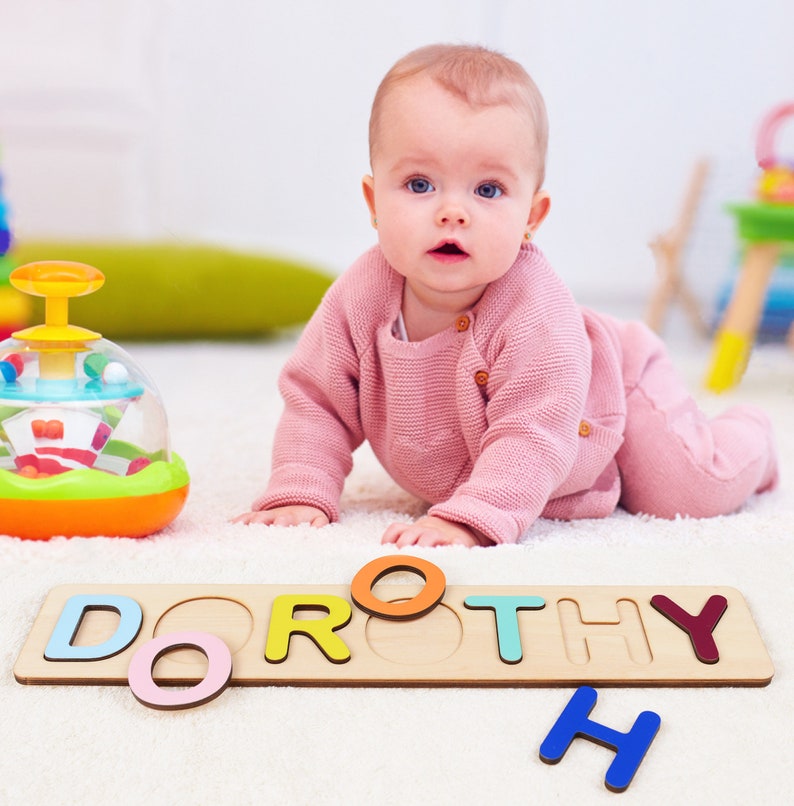 Personalized Baby Gift, First Birthday Gift, New Born Baby Gift, Custom Wooden Name Puzzle with Pegs, Baby Shower Gift, Toy with Butterfly Plain