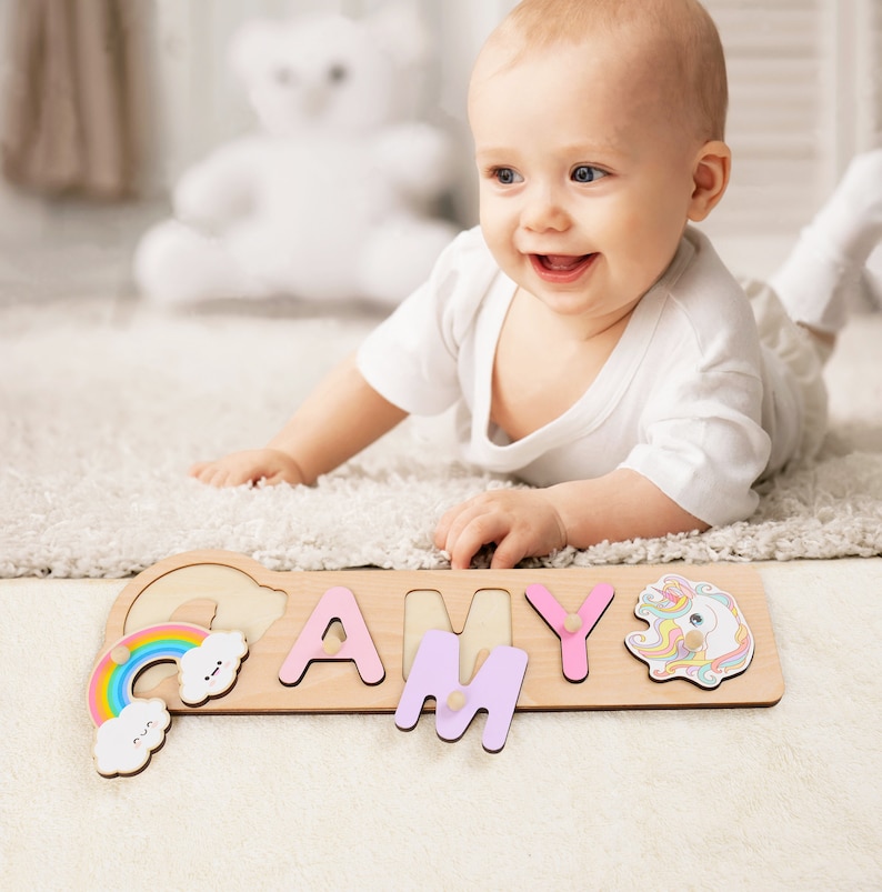 Personalized Name Puzzle, Baby Gift Wooden Montessori Toys, Christmas Gift Kids Busy Board Toddler Puzzle, First Birthday Gift Nursery Decor image 2