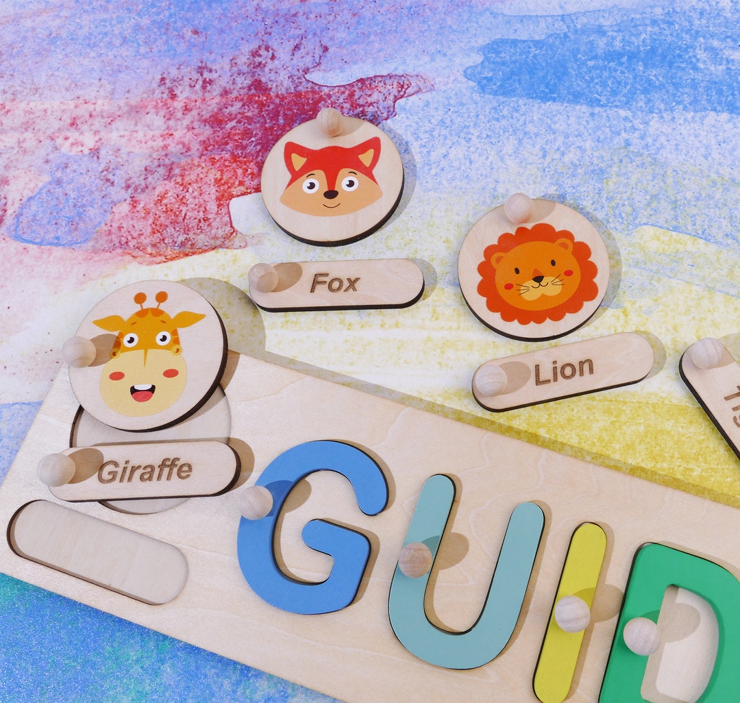 Custom Baby Name Puzzle With Animal Matching Game, Personalized Baby ...