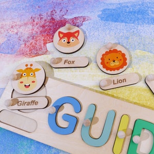 Puzzle de nom de bébé personnalisé avec jeu de correspondance d’animaux, cadeau de bébé personnalisé pour garçon de 3 ans, cadeau de nièce pour les enfants, nom du puzzle de la fille en bas âge