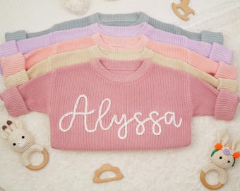 Personalized Baby Name Sweater, Baby Sweater with Name, Custom Embroidered Children Sweatshirt, Toddler Knit Sweater, Customized Baby Gifts