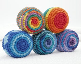 Hacky Sacks Handmade Crochet Footbags, Cotton Juggling Balls, Foot Bag for Kids & Adults, Hand Knit Kick Balls, Summer Camp Party Favor