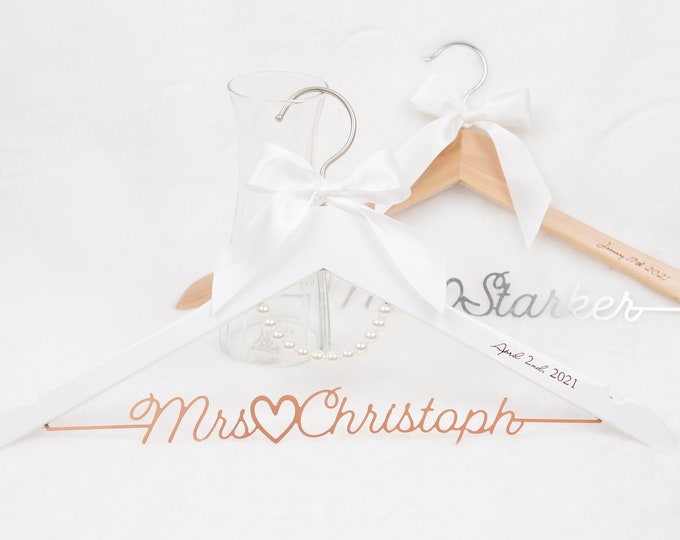Bridal Shower Gift, Wedding Gift for Bride, Personalized Wedding Hanger Engraved with Date, Mrs Hanger for Bride, Bridal Hanger Laser Cut