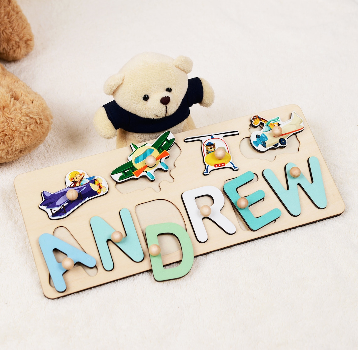 Personalized Name Puzzle With Pegs for Toddlers Montessori Etsy
