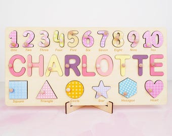 Personalized Name Puzzle for Baby – Wooden Toddler Toy, Baby Shower Gift, Custom Keepsake