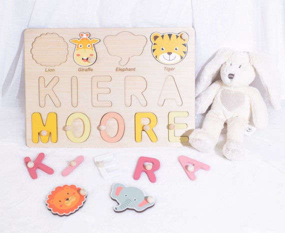 Toddler Name Puzzle with Animals, Nephew 1st Birthday Present, Custom Baby Gift  for Niece, Boy Wooden Toy with Name, Baby Keepsake Gifts