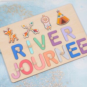 Tränamnpussel med pinnar, Anpassat babypusselnamn, Personlig present till pojke på 2-årsdagen, Babyshower-present till systerdotter eller brorson bild 2