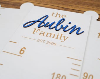 Rustic Baby Growth Chart with Surname Height Chart Ruler with Custom Name Family Growth Tracker Playroom Decor White Wood Growth Chart 3D