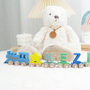 Personalized Trains for Kids Wooden Toy for Toddlers, Boy Birthday Gift 1 2 3 Year Old Custom Baby Gift Train with Magnets Newborn Gift