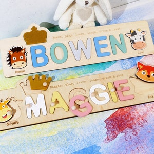 Personalized Name Puzzle with Animals, Baby Girl Gift 1 Year Old, Toy for Toddlers, Gift for Kids Boy with Name, Gift for Granddaughter