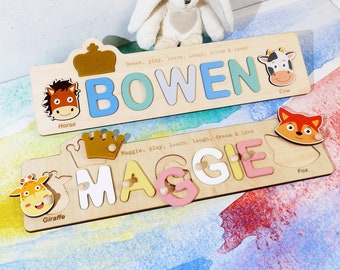 Personalized Name Puzzle with Animals, Baby Girl Gift 1 Year Old, Toy for Toddlers, Gift for Kids Boy with Name, Gift for Granddaughter