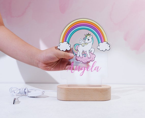 Veilleuse licorne, lampe de nuit arc-en-ciel, veilleuse personnalisée pour  enfants, lampe de pépinière pour filles, lampe de table pour enfant, cadeau  pour bébé avec nom denfant -  France