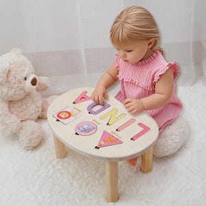 Personalized Toddler Puzzle Stool: Custom Name Gift  for 1–3 Year Olds – Wooden Educational Stool for Baby Shower or Birthday, 1st Christmas