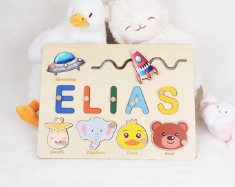 Personalized Name Jigsaw Puzzle, Toddler Gift, New Baby Gift for Boy, Name Blocks Puzzle, Toddler Boy Gift, Baby Name Gift for One Year Old