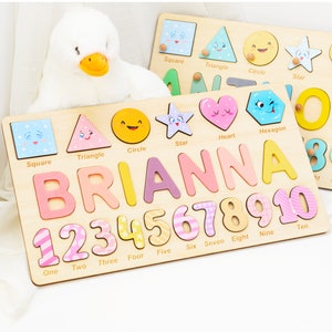 Preschool Puzzle Toy Gift for Boys and Girls, Custom Name Puzzle with Numbers & Geometry Shapes, Educational Name and Number Puzzle for Kids