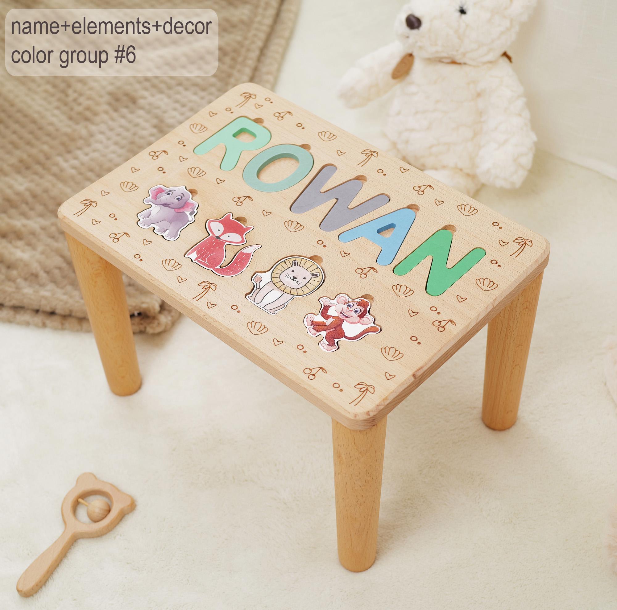 Custom Wooden Name Puzzle Stool - Personalized Kids Step Stool ...