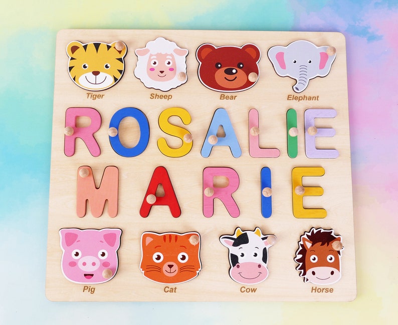 Personalized Puzzle Name Board, Toy Gifts for Baby Girls, Custom Name Puzzle for Toddlers, Custom Wooden Baby Keepsake, Baby Shower Gift image 2