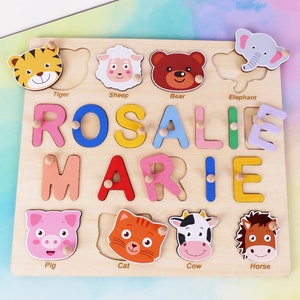 Presente personalizado para bebê, peças de quebra-cabeça com nome do bebê, quebra-cabeça de letras de madeira personalizado para crianças pequenas, lembrança de bebê, presentes para bebê, brinquedo BP063AP0123