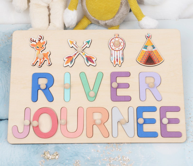 Tränamnpussel med pinnar, Anpassat babypusselnamn, Personlig present till pojke på 2-årsdagen, Babyshower-present till systerdotter eller brorson bild 4