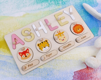 Personalized Matching Game with Name, Toy Puzzle with Animals, Gift for Big Sister, Baby's First Christmas Present, Gift for Baby Niece