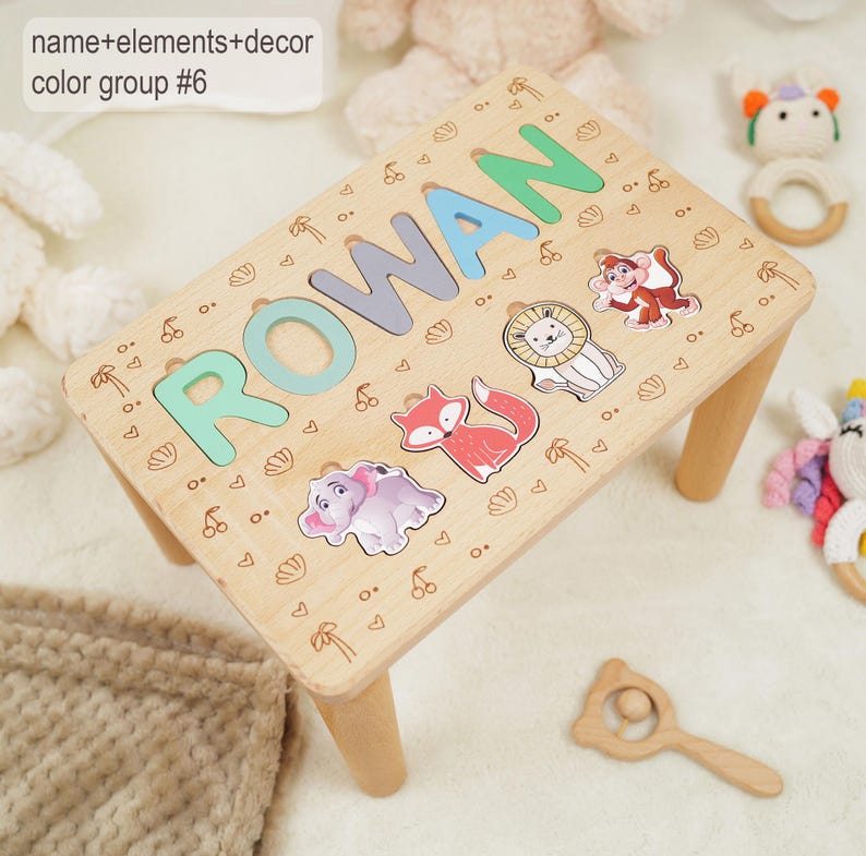 Personalized Wooden Name Puzzle Step Stool: Educational Toddler Gift ...