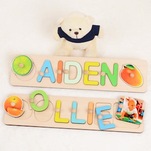 Personalized Name Puzzle With Pegs for Toddlers, Montessori Toys for Child, Baby Shower Gift, Custom Wooden Nursery Decor Christmas Present