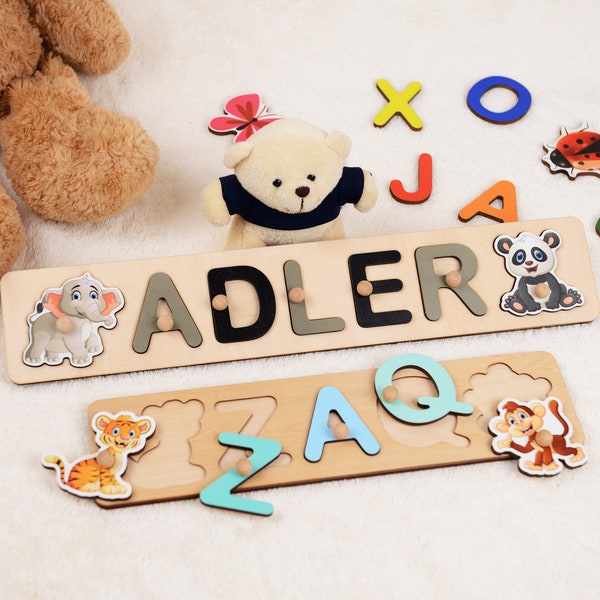 Puzzle de nom personnalisé avec thème animal Pegs, bébé garçon fille 1er 2ème cadeau d’anniversaire 3ème, cadeau de fête de bébé, décoration de pépinière, cadeau de Noël Ester