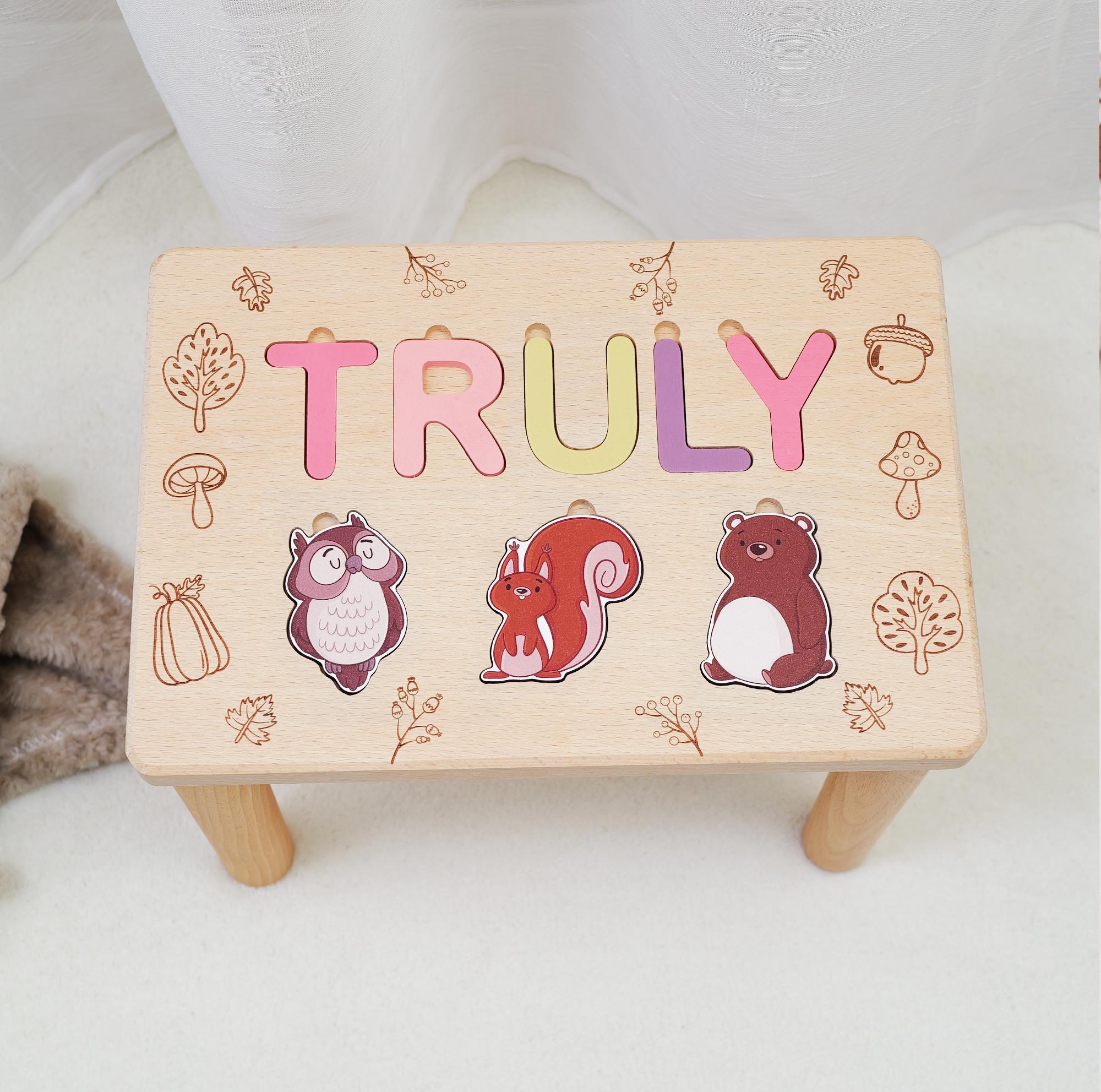 Personalized Stool for Kids With Name Puzzle, Wooden Toddler Stool ...