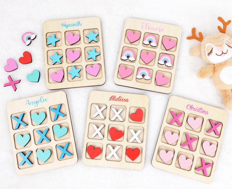 Tic Tac Toe Valentine, Custom Travel Game Children, Valentine's Day Gift for Kids, Valentines for Class, Wooden Kids Game, Personalized Gift image 5