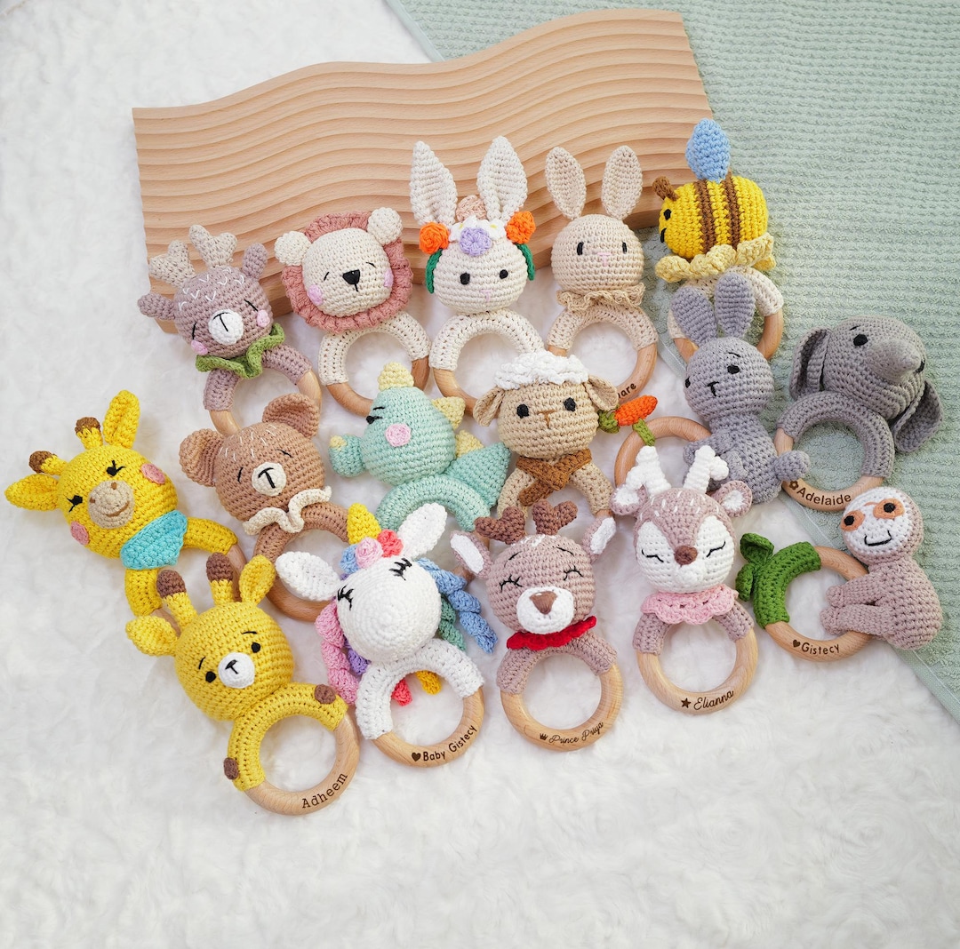 Personalized Baby Rattle, Grasping Toy, Crochet Rattle for Baby, Custom ...