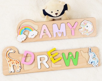 Baby Name Puzzle, Name Puzzle for Toddler, Wooden Baby Toy, 1st Birthday Gift for Girl, Personalized Baby Gift for Boy, Granddaughter Gift