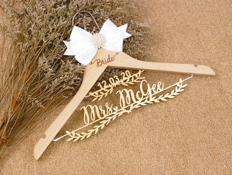 Bridal Hanger With Laser Cut Wood Name Personalized Wedding Etsy