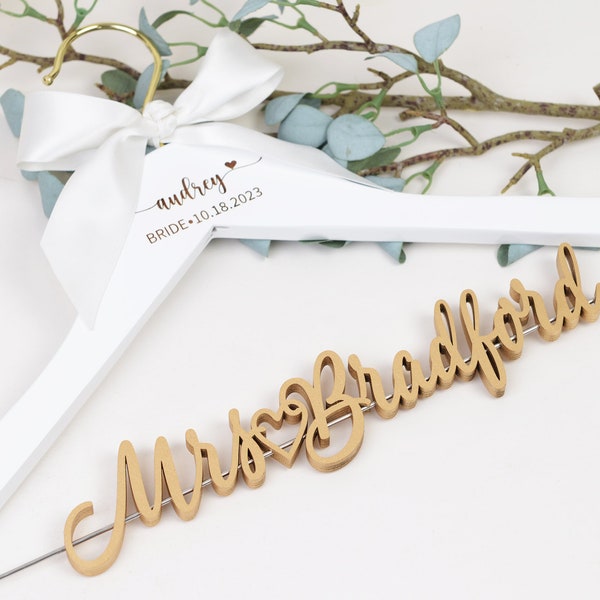 Customized Wedding Dress Hanger - Bride Name Hanger - Personalized Bridal Hanger - Engraved Name & Wedding Date - Bridal Shower Gift Idea