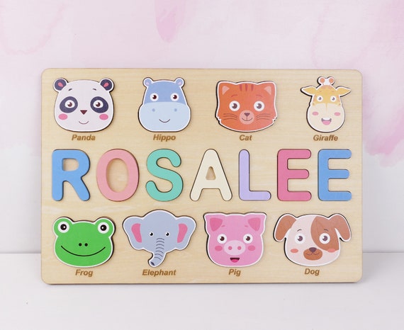 Puzzle personnalisé de nom de bébé avec des animaux, nom de puzzle, cadeau  de Noël personnalisé