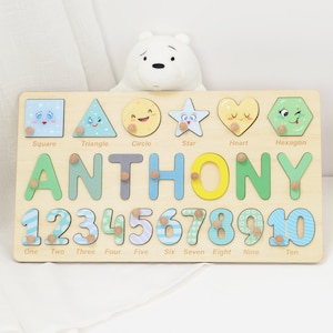 Personalized Name Puzzle with Shapes and Numbers, Early Learning Puzzle Toys, First Birthday Gift for Baby and Kids, Unique Baby Keepsake