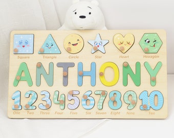 Personalized Name Puzzle with Shapes and Numbers, Early Learning Puzzle Toys, First Birthday Gift for Baby and Kids, Unique Baby Keepsake