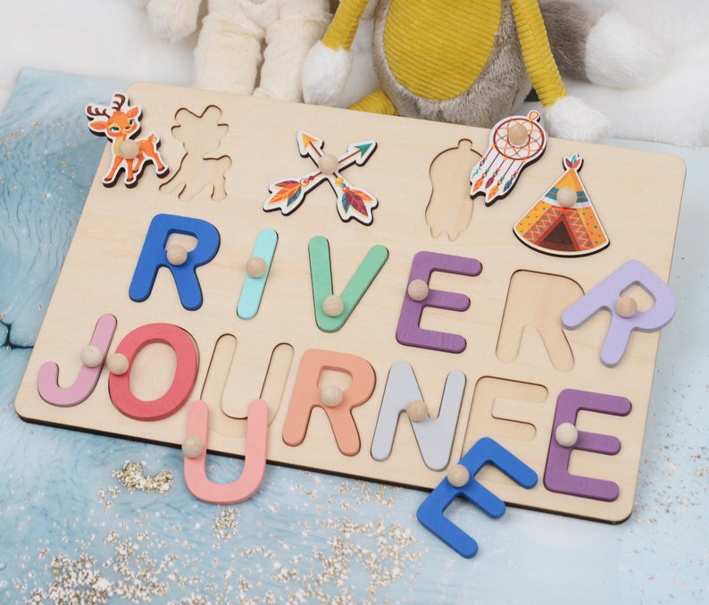 Tränamnpussel med pinnar, Anpassat babypusselnamn, Personlig present till pojke på 2-årsdagen, Babyshower-present till systerdotter eller brorson bild 6
