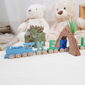 Personalized Wooden Letter Toy Train with 3D Custom Name Engine – Custom Name Kids Train Set with Letters & End Car – Unique Nursery Decor