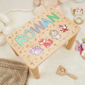 Personalized Kids Puzzle Stool - Custom Children&#39;s Name Stool, Educational Name Step Stool, Puzzle Bench, Baby Gift for Birthday or Baptism