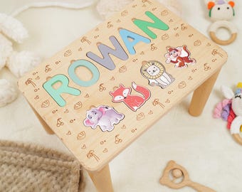 Personalisierter Kinder Puzzle Hocker - Benutzerdefinierter Kindernamenhocker, lehrreicher Namenshocker, Puzzlebank, Baby-Geschenk für Geburtstag oder Taufe