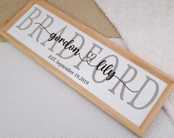 Regali di nozze per coppia, insegne di nozze personalizzate, insegne in legno stabilite, regalo di inaugurazione della casa, regalo di fidanzamento personalizzato, insegna di matrimonio con cognome